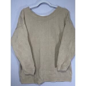 Vintage Express Tricot Beige Knit Sweater M Cottagecore Minimalist Boat Neck